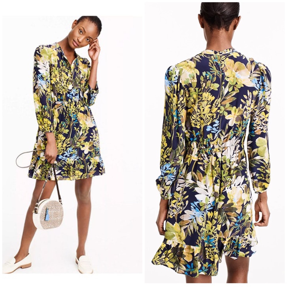 J. Crew Watercolor Floral Silk Mini Dress Size MP EUC